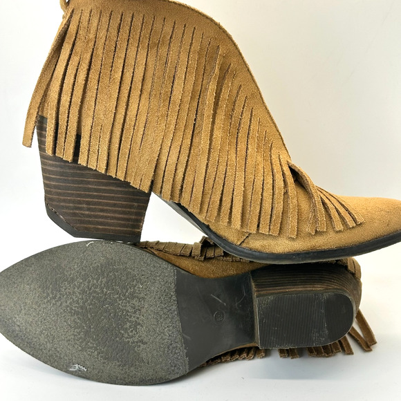 Coconuts By Matisse Lambert Saddle Fringe Ankle Boots Camel Western 8 Faux Suede - Picture 8 of 14